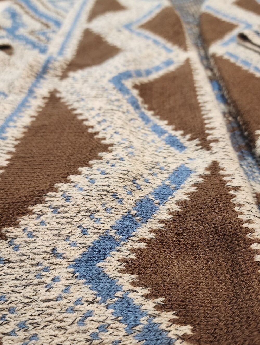 Sea Folklore Aztec-Patterned Open Cardigan in Brown Blue Chunky Medium Southwest - Picture 3 of 13